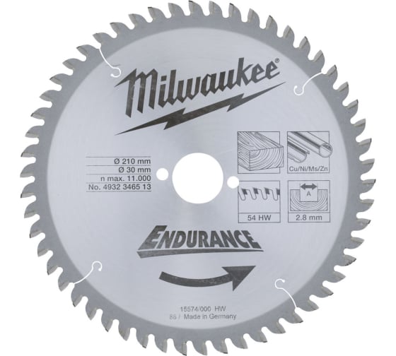 Диск пильный 210х30 мм, 54 зуб. MILWAUKEE 4932346513