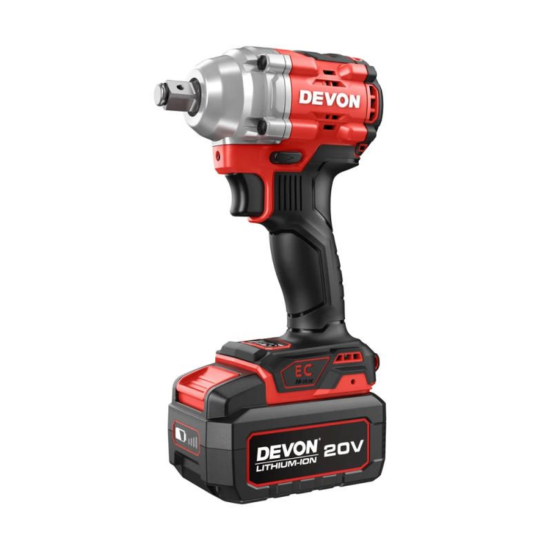 Аккумуляторный ударный гайковерт DEVON 5769-Li-20 / головка 1 " / бесщеточный / F2100Нм / R2600Нм / 20 В / 2 аккум. по 5.0 А∙ч / быстрое ЗУ 190 Вт