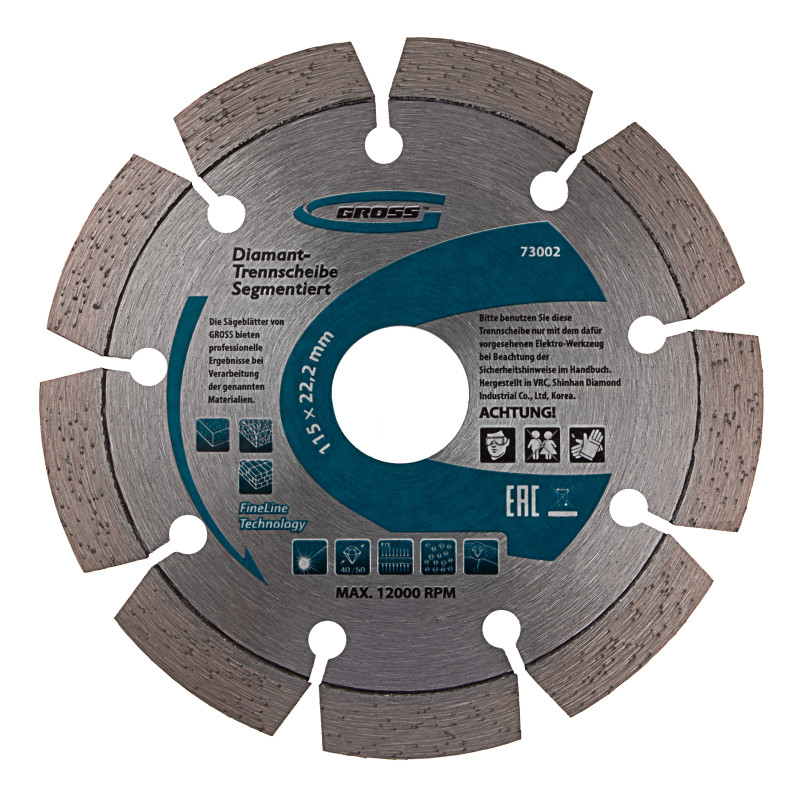 Диск алмазный, 115 х 22.2 мм, лазерная приварка сегментов, сухая резка Gross