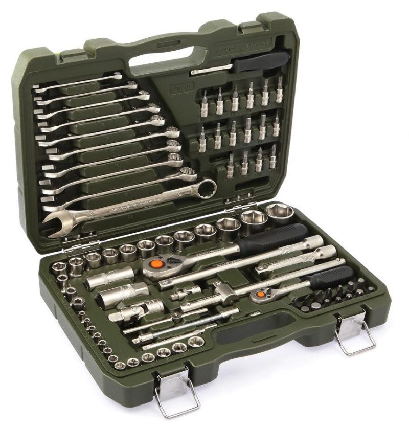 Набор головок 1/4",1/2" с комбинированными ключами, 82 предм.