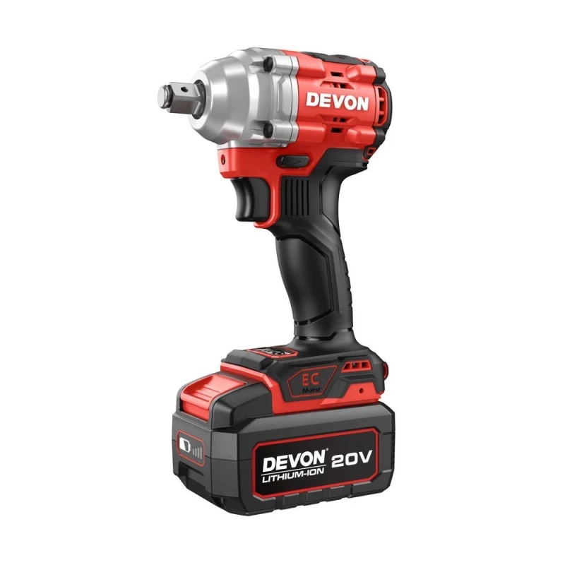 Аккумуляторный ударный гайковёрт DEVON 5762-Li-20-5A-190 /  5,0 Ач * 2 / зарядное устройство мощностью 190 Вт / мягкая сумка / цветная коробка