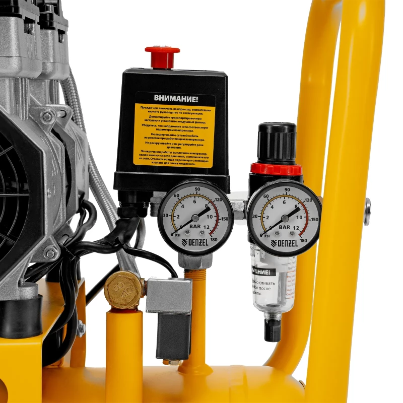 Компрессор безмасляный, малошумный DLS 1500/50, 1500 ВТ, 2x750, 50 л, 260 л/мин Denzel