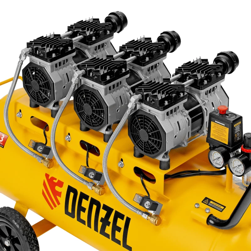 Компрессор безмасляный, малошумный DLS 1800/100,1800 Вт, 3x600, 100 л, 345 л/мин Denzel