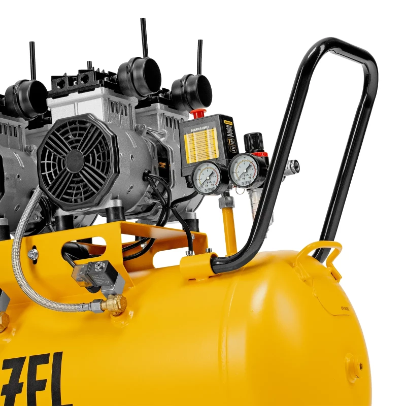 Компрессор безмасляный, малошумный DLS 3300/100, 3300 Вт,3x1100, 100 л, 570 л/мин ,блок управления Denzel